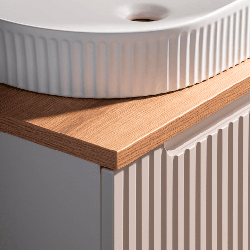 Móvel lavatório simples 80cm Riva Caxemira e Madeira