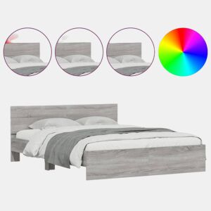 Estrutura de cama de casal c cabeceiraluzes LED - 160x200cm cinzento sonoma