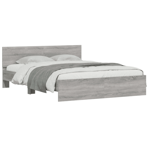 Estrutura de cama de casal c cabeceiraluzes LED - 160x200cm cinzento sonoma