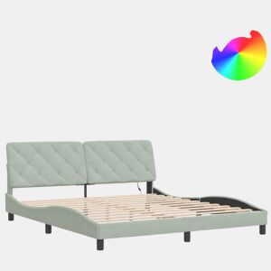Estrutura de Cama de casal moderno com LED sem colchão 180x200 cm veludo cinzento-claro