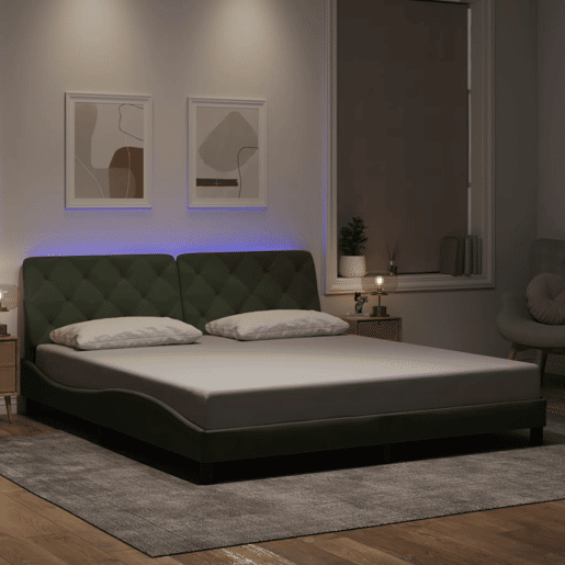 Estrutura de Cama de casal moderno com LED sem colchão 180x200 cm veludo cinzento-claro