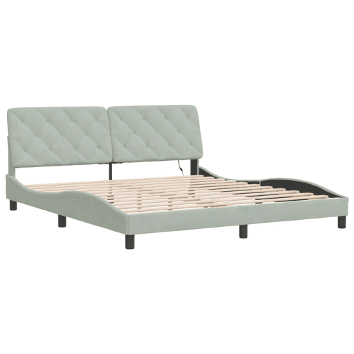 Estrutura de Cama de casal moderno com LED sem colchão 180x200 cm veludo cinzento-claro