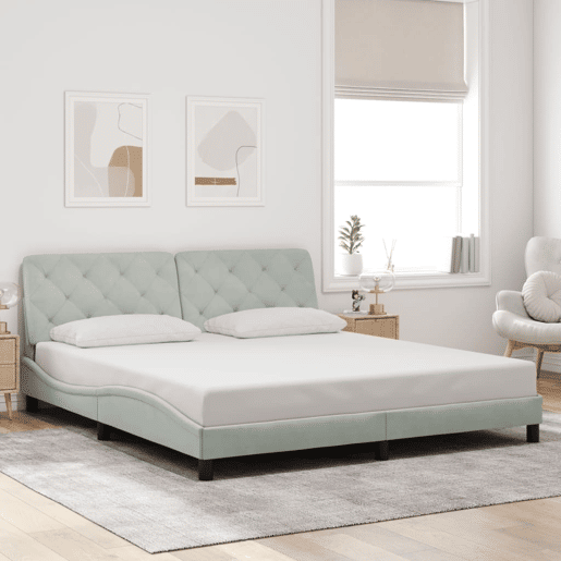 Estrutura de Cama de casal moderno com LED sem colchão 180x200 cm veludo cinzento-claro