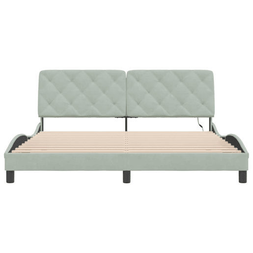 Estrutura de Cama de casal moderno com LED sem colchão 180x200 cm veludo cinzento-claro