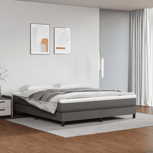 Estrutura de Cama de casal moderno com molas 180x200 cm couro artificial cinzento