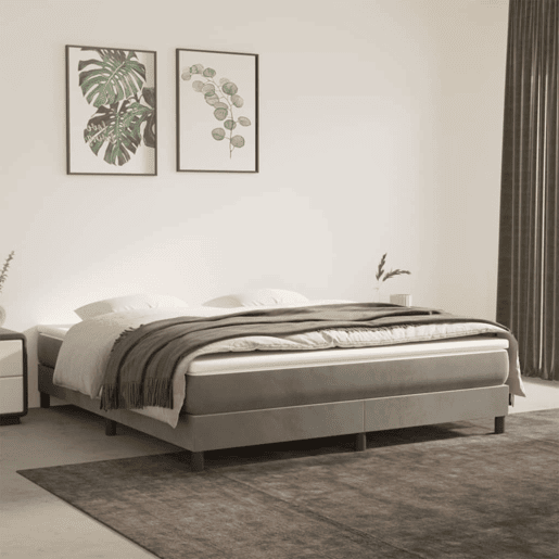 Estrutura de Cama de casal moderno com molas 160x200 cm veludo cinzento-claro