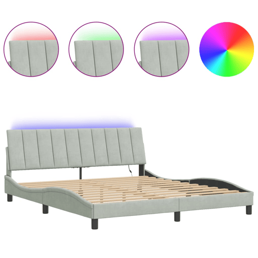 Estrutura de cama de casal moderno com LED - 180x200 cm veludo cinzento-claro