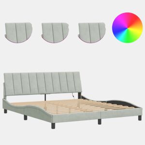 Estrutura de cama de casal moderno com LED - 180x200 cm veludo cinzento-claro