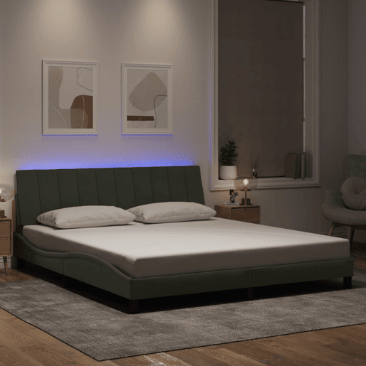 Estrutura de cama de casal moderno com LED - 180x200 cm veludo cinzento-claro