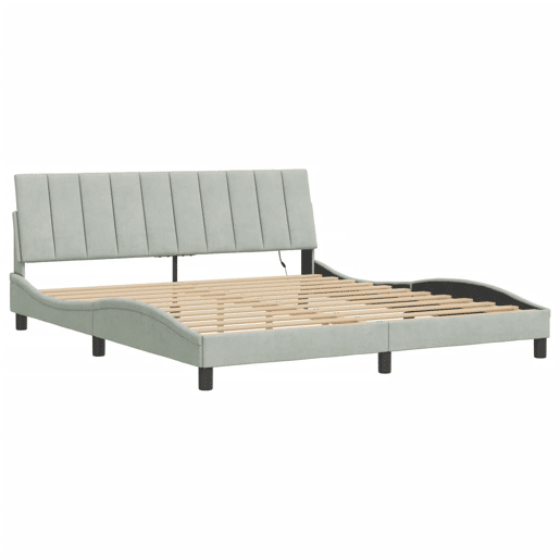 Estrutura de cama de casal moderno com LED - 180x200 cm veludo cinzento-claro