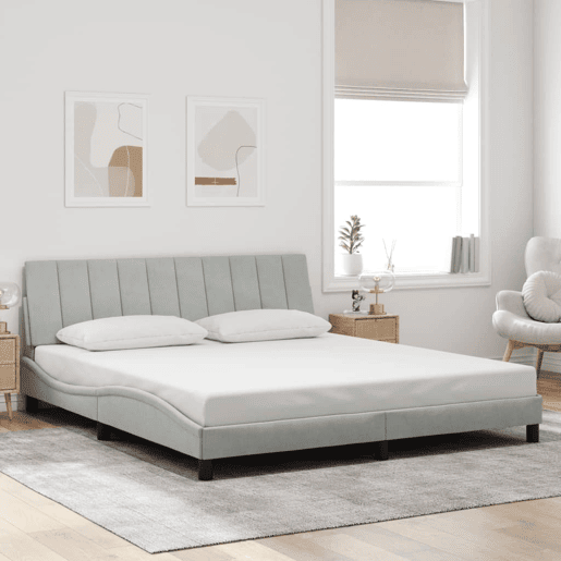 Estrutura de cama de casal moderno com LED - 180x200 cm veludo cinzento-claro