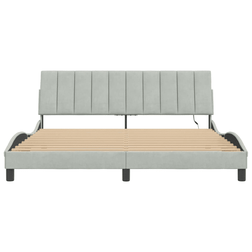 Estrutura de cama de casal moderno com LED - 180x200 cm veludo cinzento-claro