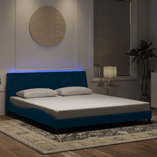 Estrutura de cama de casal moderno com LED - 180x200 cm veludo azul