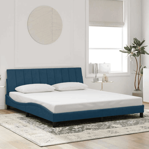 Estrutura de cama de casal moderno com LED - 180x200 cm veludo azul