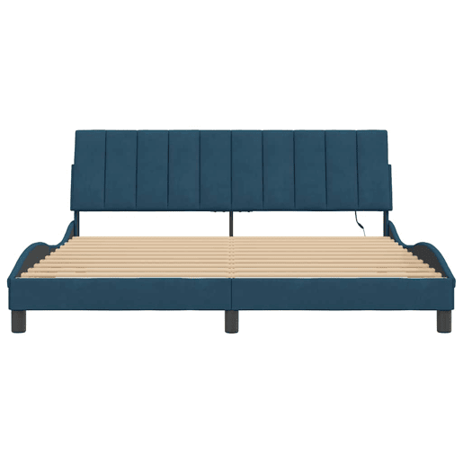 Estrutura de cama de casal moderno com LED - 180x200 cm veludo azul