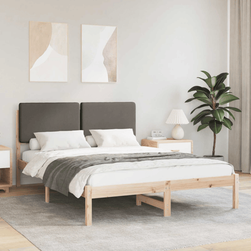 Estrutura de Cama de casal moderno com Cabeceira Estofada Cinzento-acastanhado