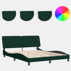 Estrutura de Cama de casal moderno com LED sem colchão 160x200 cm veludo verde-escuro