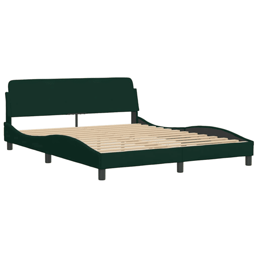 Estrutura de Cama de casal moderno com LED sem colchão 160x200 cm veludo verde-escuro