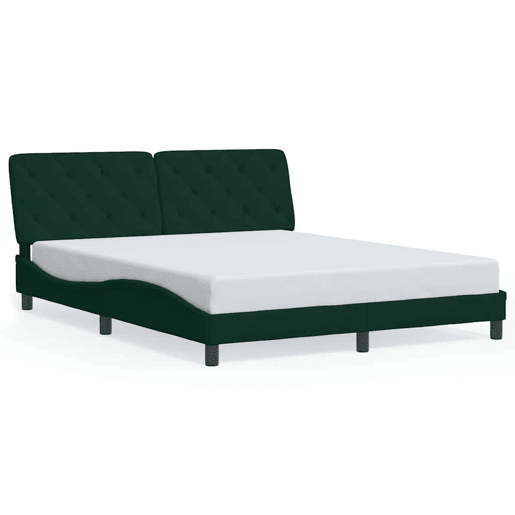 Estrutura de Cama de casal moderno com LED sem colchão 160x200 cm veludo verde-escuro
