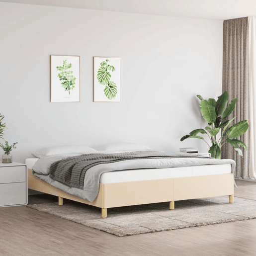 Estrutura de Cama de casal moderno com molas 160x200 cm tecido cor creme