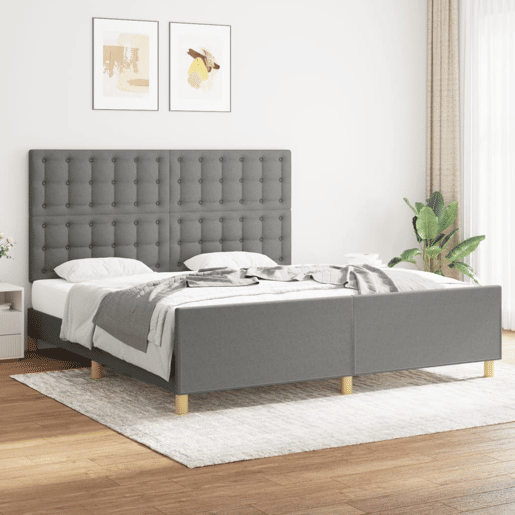 Estrutura de Cama de casal para adultos 180x200 cm tecido cinzento-escuro