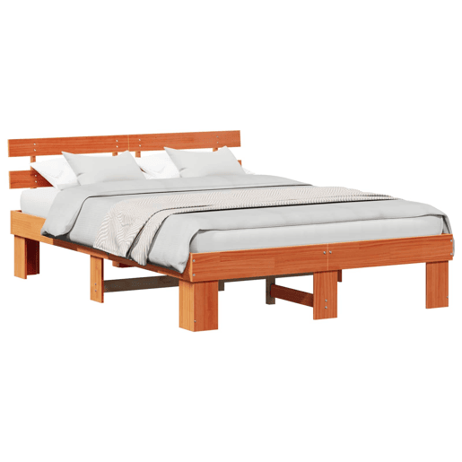 Estrutura de cama de casal simple com cabeceira - Marrom Cera 150 x 200 cm