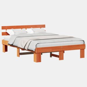 Estrutura de cama de casal simple com cabeceira - Marrom Cera 150 x 200 cm