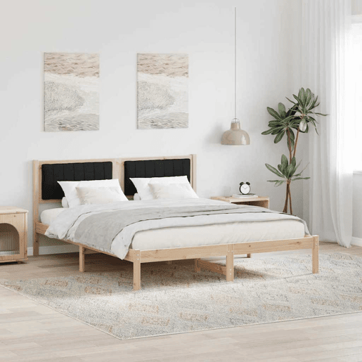 Estrutura de Cama de casal moderno com Cabeceira Estofada Preto 150 x 200 cm