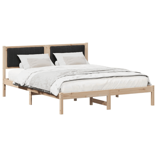 Estrutura de Cama de casal moderno com Cabeceira Estofada Preto 150 x 200 cm