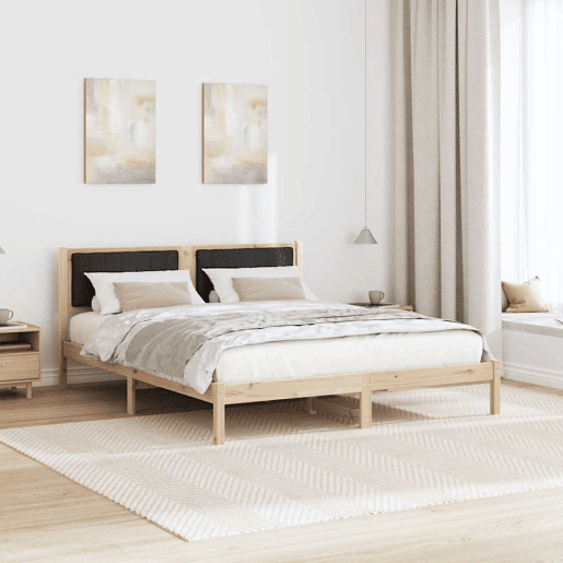 Estrutura de Cama de casal moderno com Cabeceira Estofada Preto 150 x 200 cm