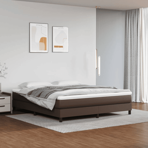 Estrutura de Cama de casal moderno com molas 180x200cm couro artificial castanho