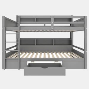Litera 90x200 cm - com gavetas, com compartimentos de arrumação, sem colchão - Cinza