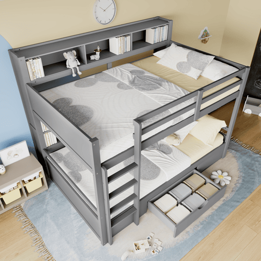 Litera 90x200 cm - com gavetas, com compartimentos de arrumação, sem colchão - Cinza