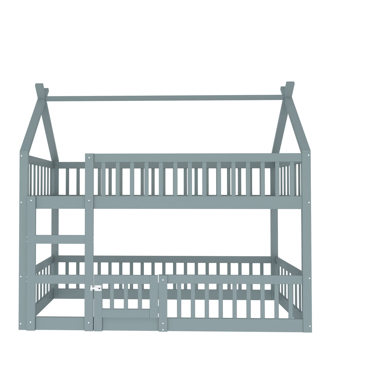 Litera infantil 90x200 - litera con escalera, diseño loft, estructura de madera maciza - gris