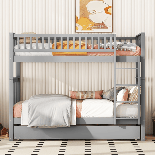 Beliche 2x90x200cm com cama de rodízio 90x190cm - com corrimão e escada - Cinzento