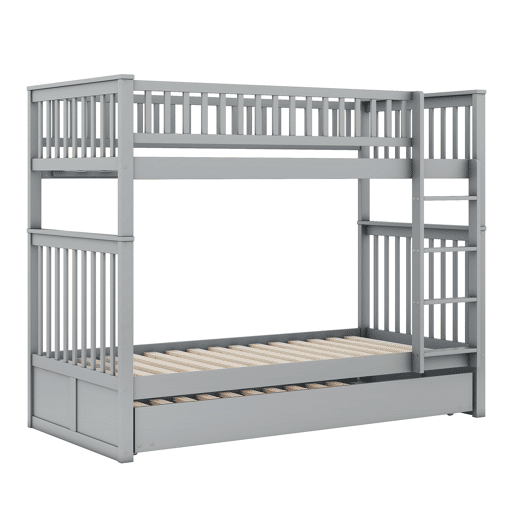 Beliche 2x90x200cm com cama de rodízio 90x190cm - com corrimão e escada - Cinzento
