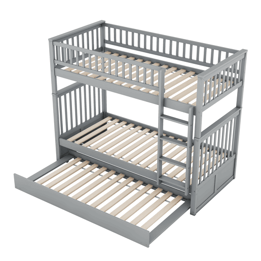 Beliche 2x90x200cm com cama de rodízio 90x190cm - com corrimão e escada - Cinzento
