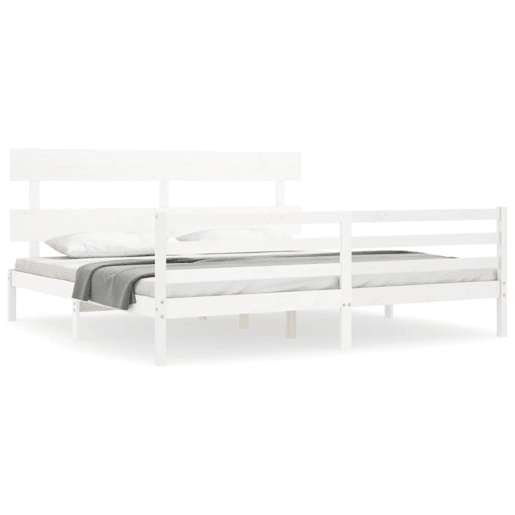 Estrutura de Cama de casal moderno com cabeceira 200x200cm madeira maciça branco