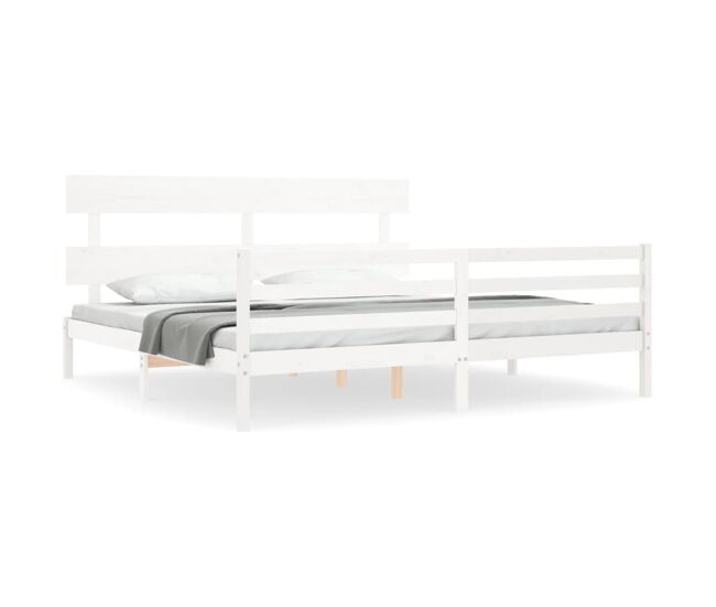 Estructura de cama matrimonial Estilo con cabecero madera maciza blanco 200x200 cm