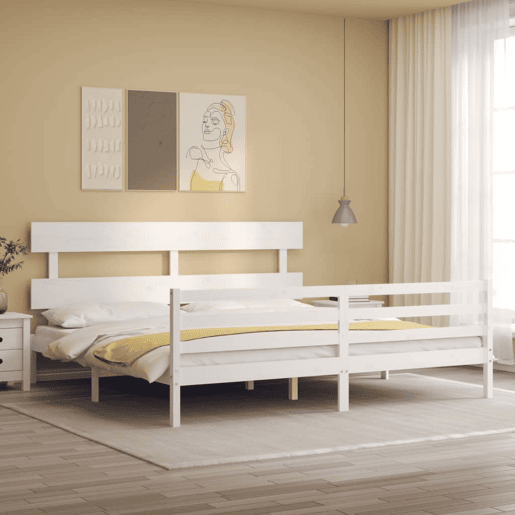 Estrutura de Cama de casal moderno com cabeceira 200x200cm madeira maciça branco