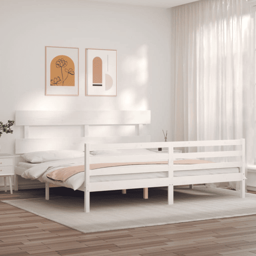 Estrutura de Cama de casal moderno com cabeceira 200x200cm madeira maciça branco