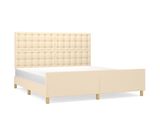 Estructura de cama matrimonial estilo con cabecero de tela color crema 180x200 cm