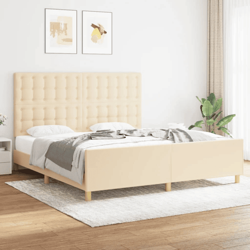 Estrutura de Cama de casal moderno em tecido cor creme 180x200 cm