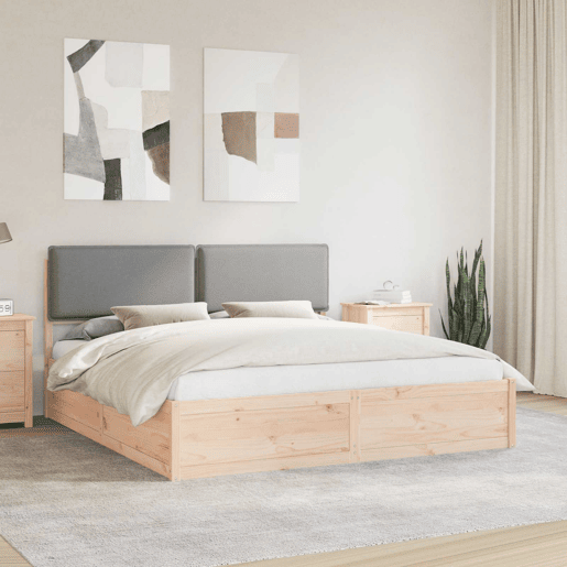 Estrutura de Cama de casal moderno com Cabeceira Estofada Cinzento-claro