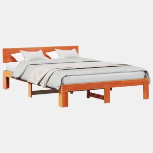 Estrutura de cama de casal simple com cabeceira - Marrom Cera 160 x 200 cm
