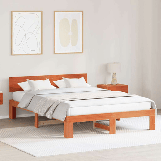 Estrutura de cama de casal simple com cabeceira - Marrom Cera 160 x 200 cm