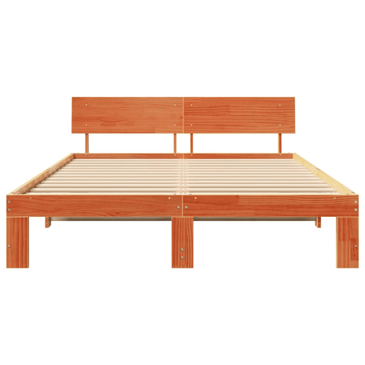 Estrutura de cama de casal simple com cabeceira - Marrom Cera 160 x 200 cm