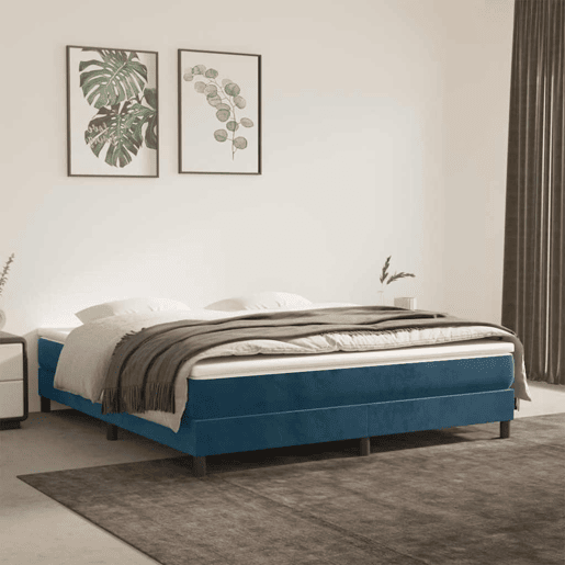 Estrutura de Cama de casal moderno com molas 160x200 cm veludo azul-escuro