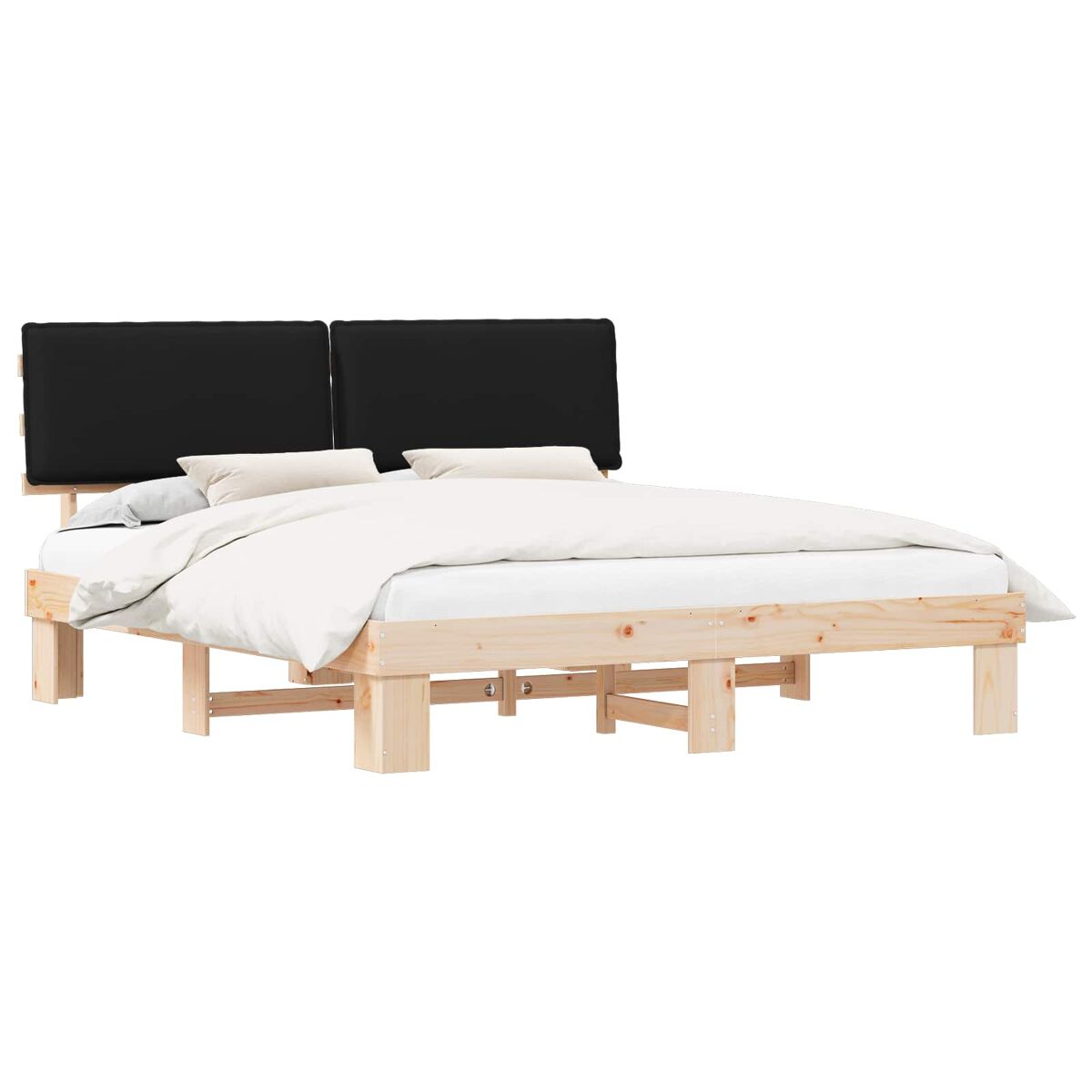 Estructura de cama matrimonial estilo con cabecera tapizada negro 180 x 200 cm