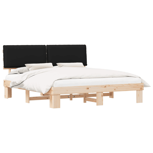 Estrutura de Cama de casal moderno com Cabeceira Estofada Preto 180 x 200 cm